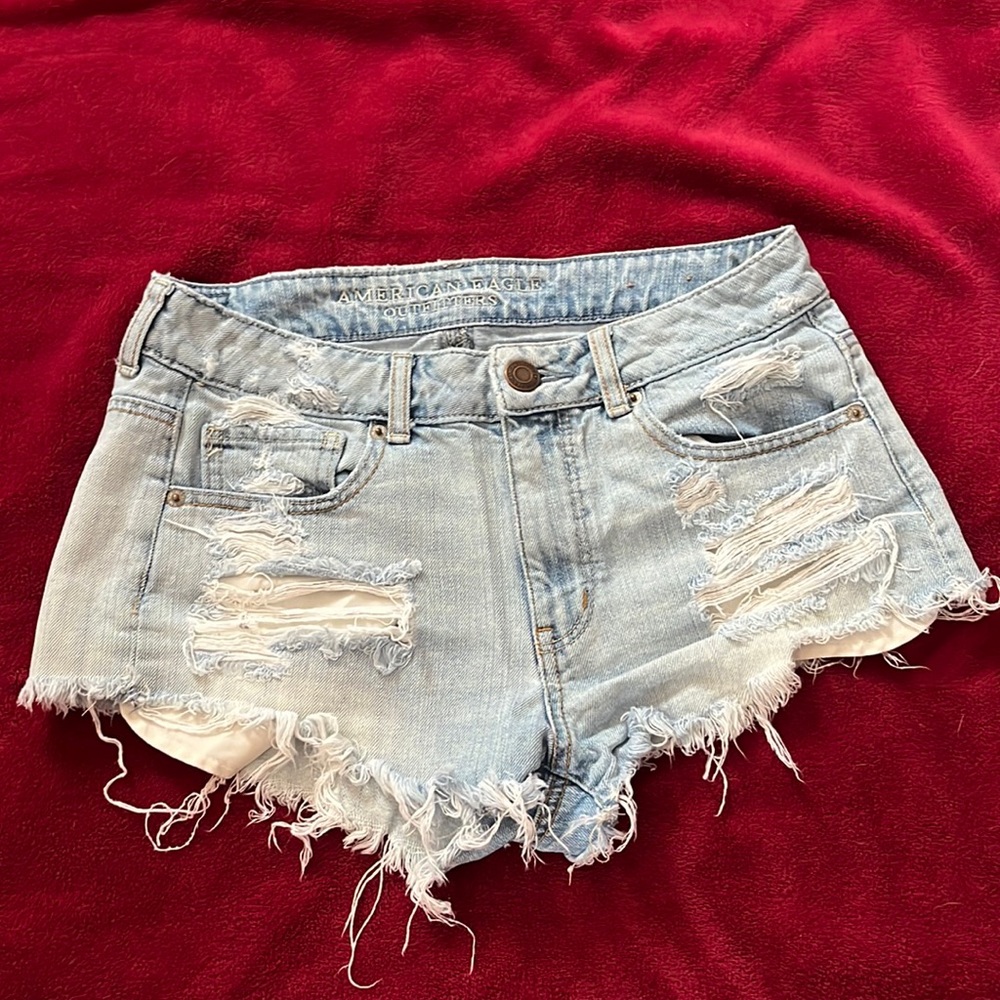 American Eagle Outfitters Light Blue Distressed Denim Shorts